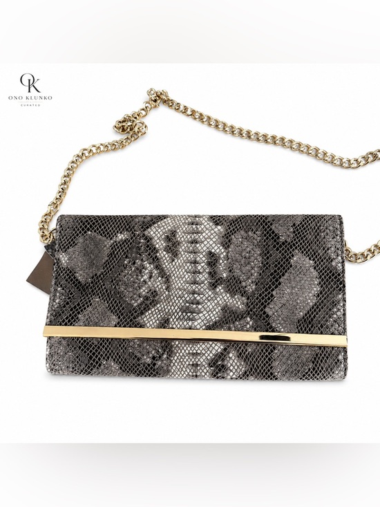 Danier Handbags - Danier Genuine Leather Snakeskin Embossed Clutch – Gold Hardware